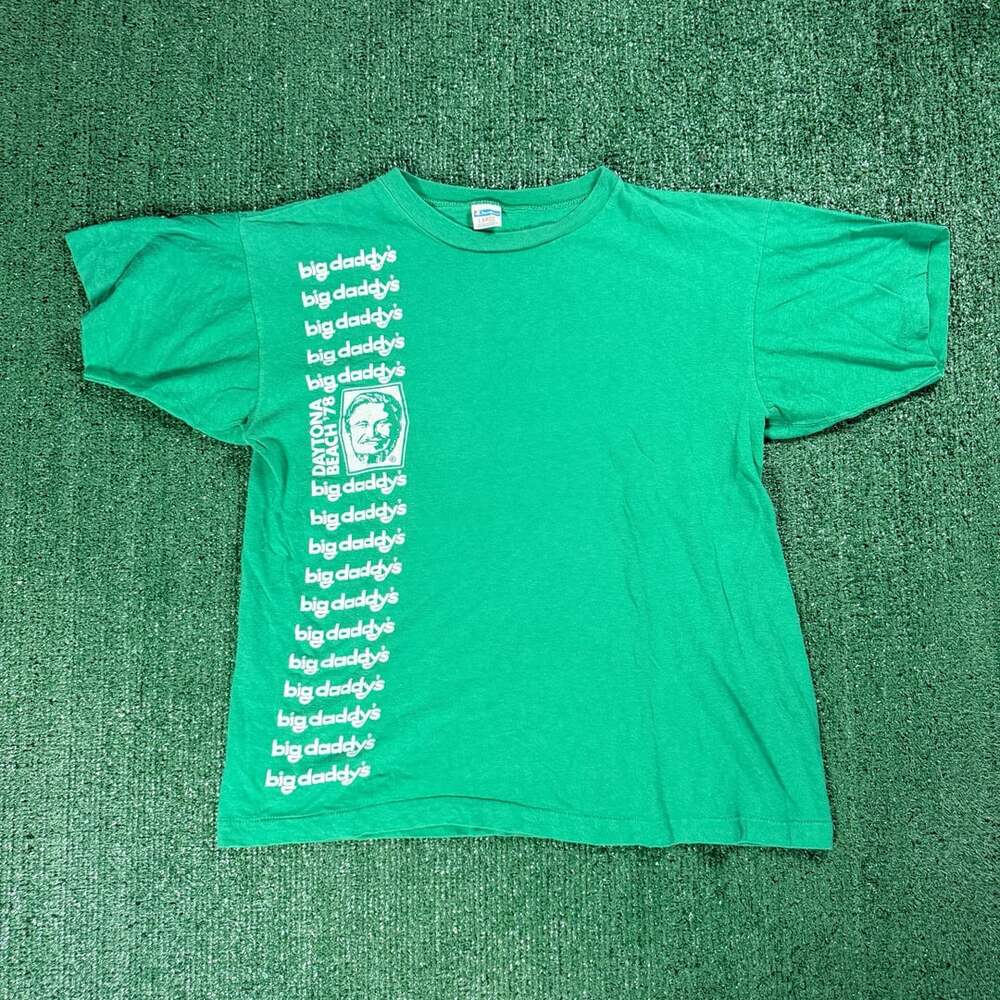 Vintage 70s Champion Big Daddy Daytona Beach 78 T-Shirt Size Large Green